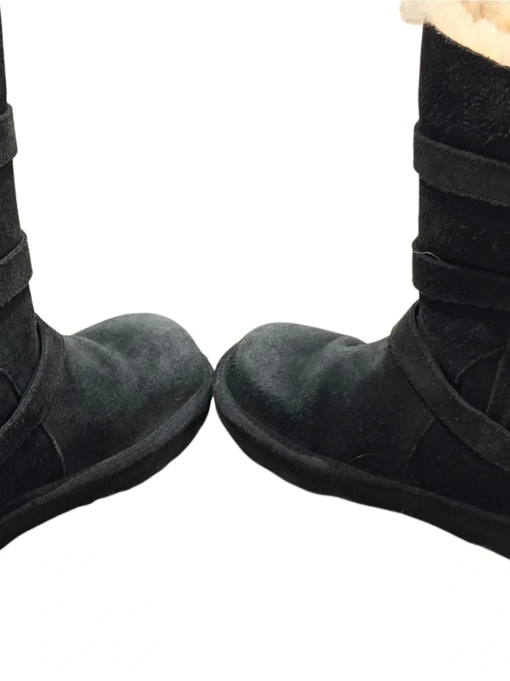 UGG Maddi Tall Black Suede Shearling Buckle Boots Kids Size 13